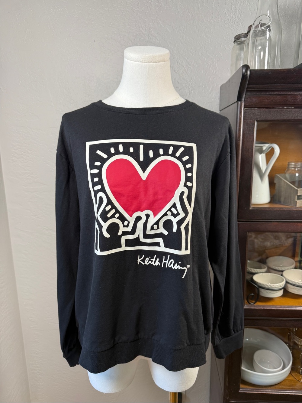 Keith Haring Radiant Heart Pop Art Sweatshirt Black Size M